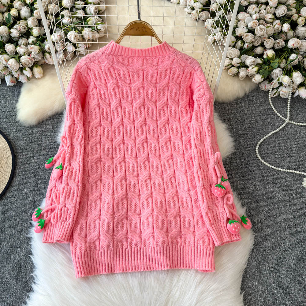 Cutie 3D Strawberry Twisted Sweater
