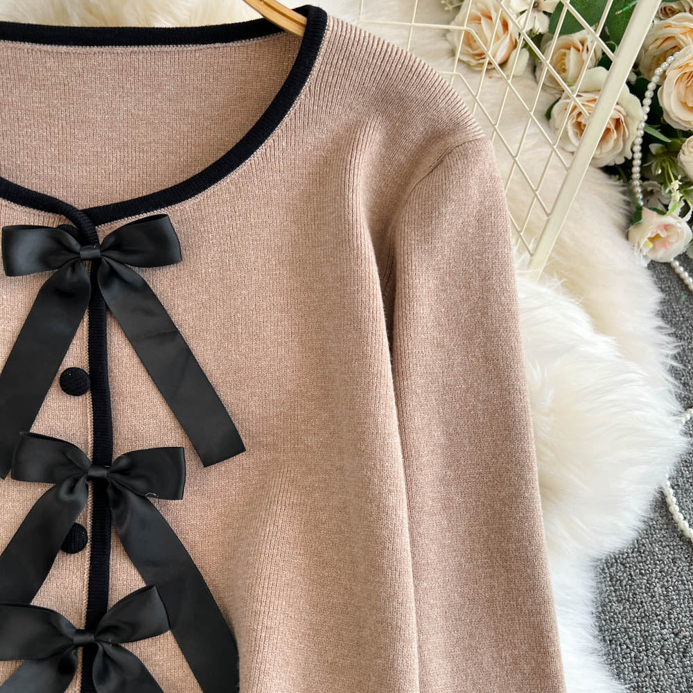 Lace-up Cardigan&Half-body Skirt 2Pcs