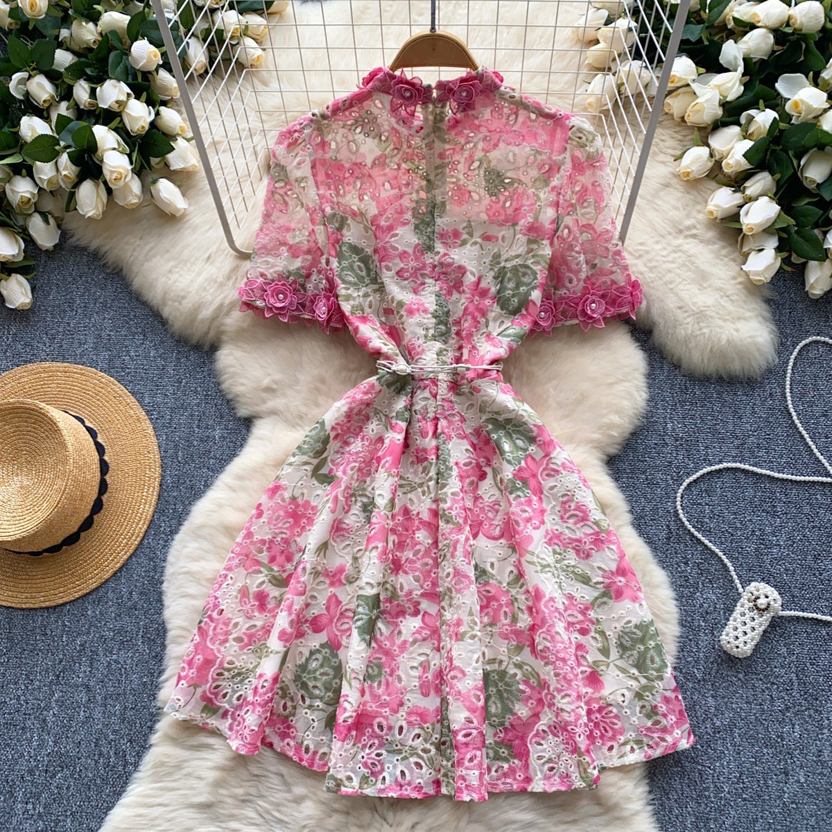 Vintage Beaded Colorful Floral Dress