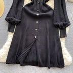 Doll Collar Black Knitted Shirt Dress