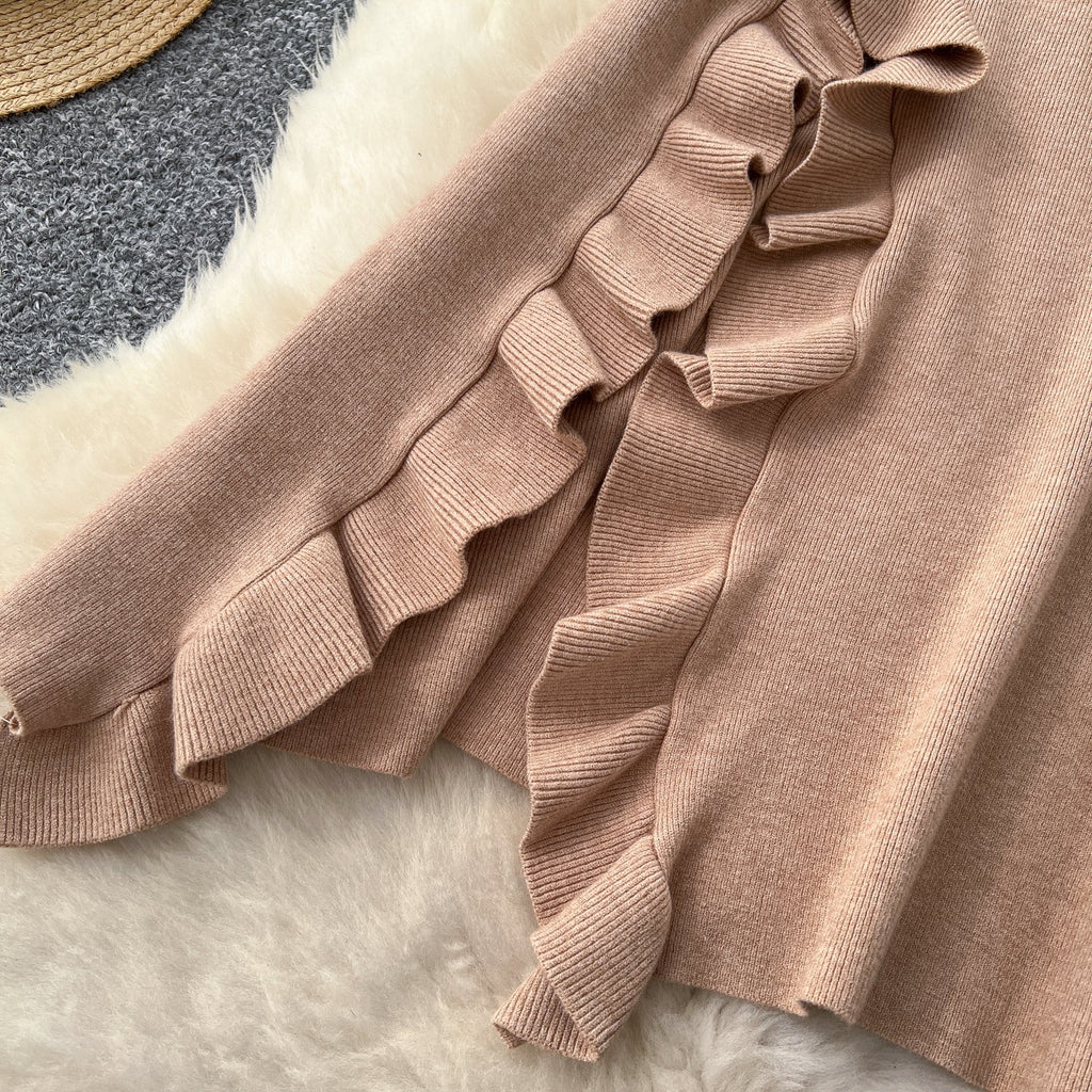 Solid Color Ruffled Knitted Skirt