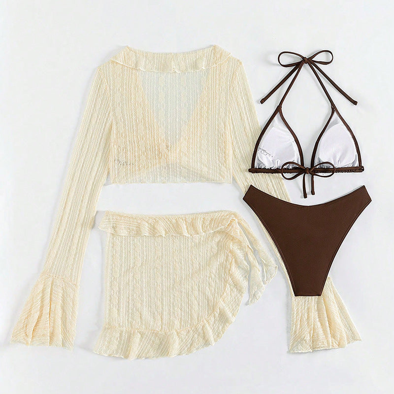 Mesh Long-sleeved Bikini Four-piece Swimsuit