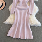 V-neck Knotted Knitted Fishtail Dress