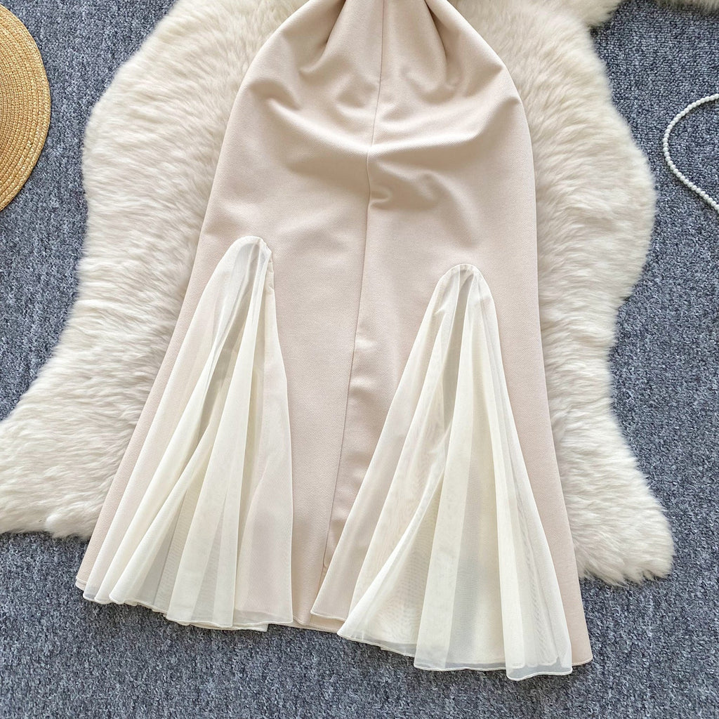 Mesh Patchwork Fishtail Slip Dress