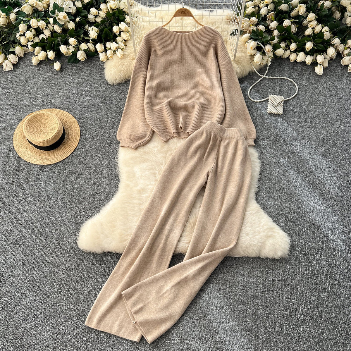 Loose Sweater&Half-body Skirt 2Pcs