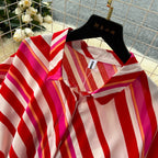 Colorful Slant Striped Shirt Dress