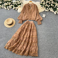 V-neck Shirt&Skirt Lace Patchwork 2Pcs