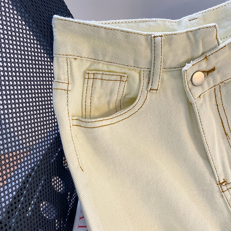 Simple Design Straight White Denim Jeans