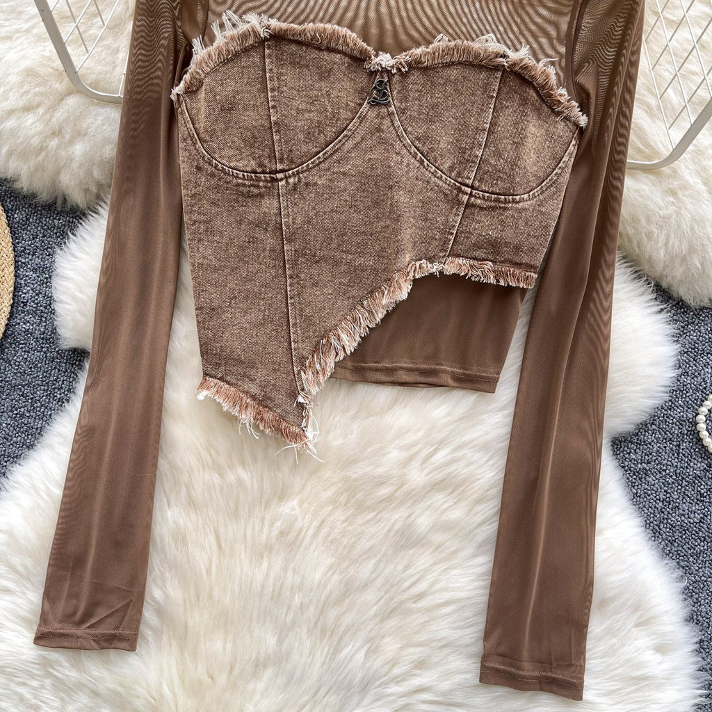 Irregular Design Patchwork Denim Top