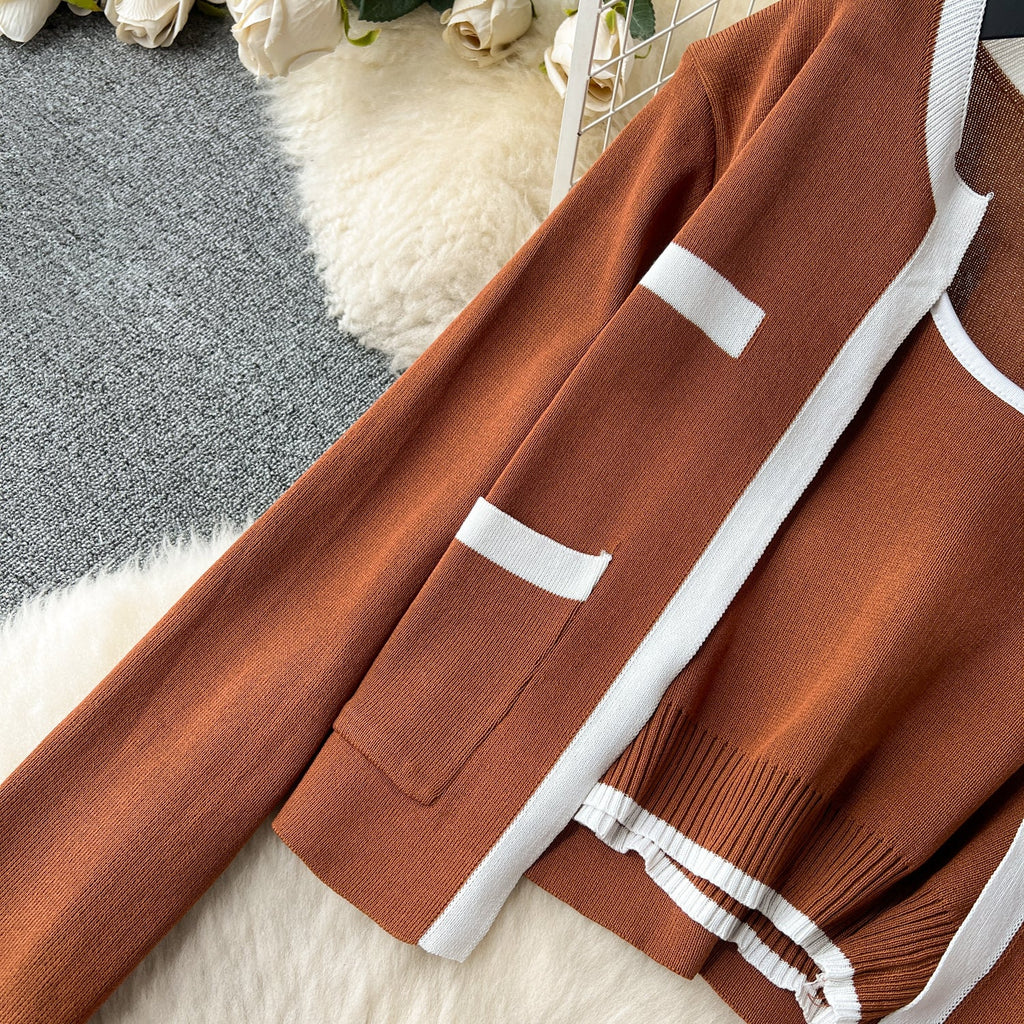 Cardigan&Vest&Trousers Color-blocking 3Pcs