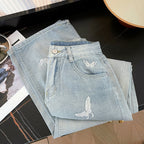 Casual Butterfly Embroidered Wide-leg Jeans