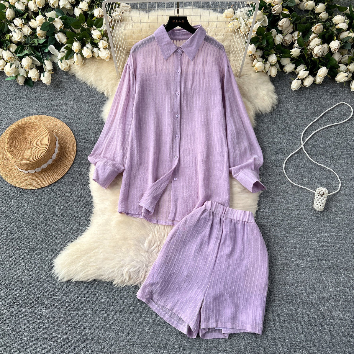 Loose Shirt&Wide-leg Shorts 2Pcs