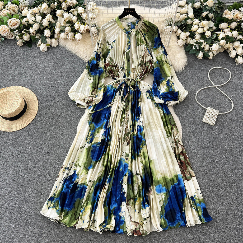 Crew Neck Floral Printed Shirt Dress