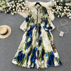 Crew Neck Floral Printed Shirt Dress