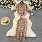 Bow Knitwear & Hip-wrapping Skirt 2Pcs