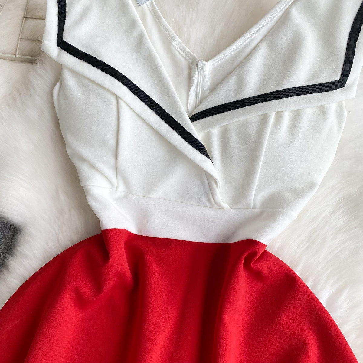 Navy Collar Color Blocking Dress