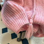 Vintage Thermal Drawstring Hooded Sweater
