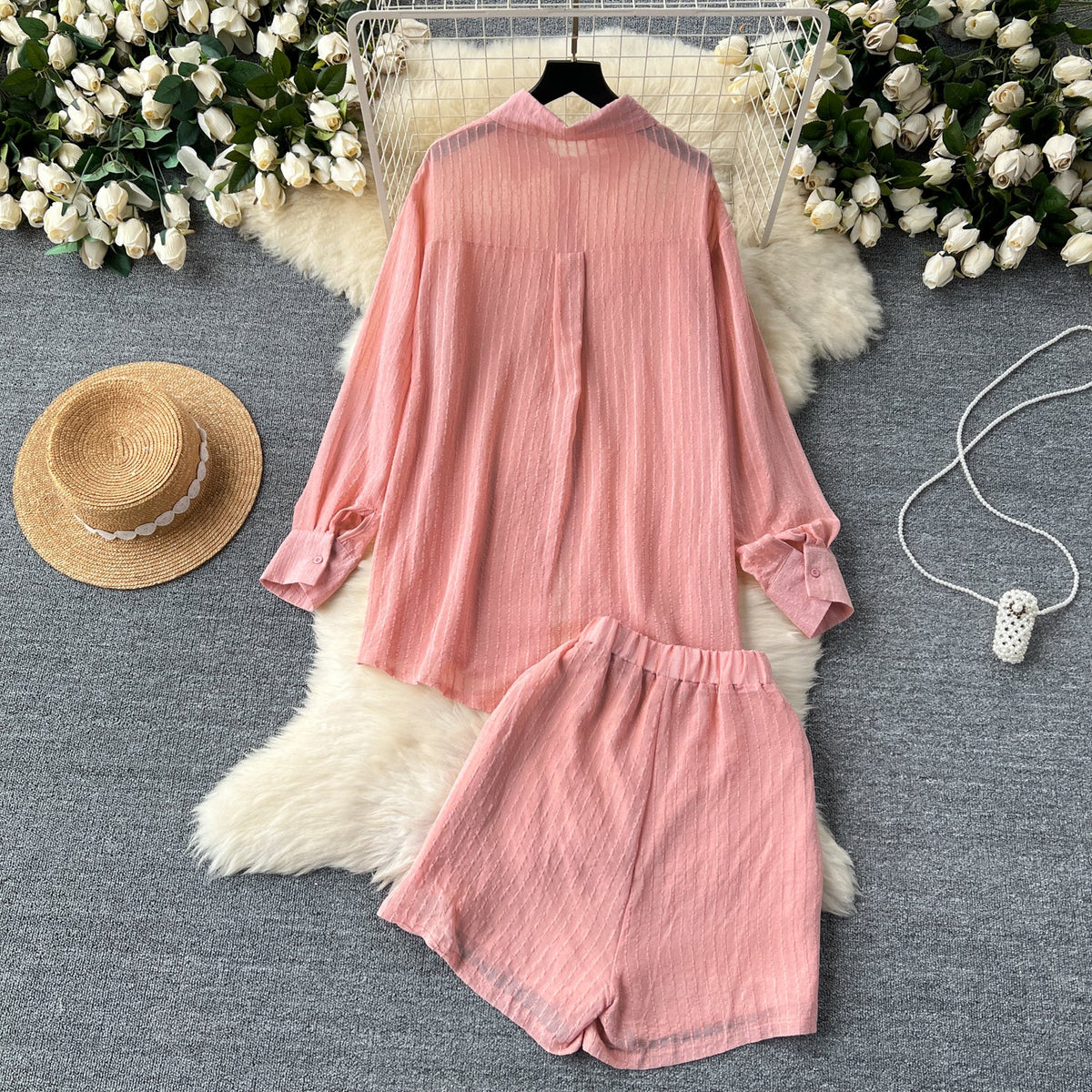 Loose Shirt&Wide-leg Shorts 2Pcs