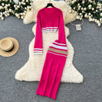 Colorful Stripe Sweater&Skirt Knitted 2Pcs