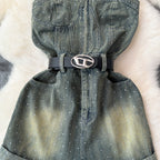 Chic Off-shoulder Sequined Denim Romper