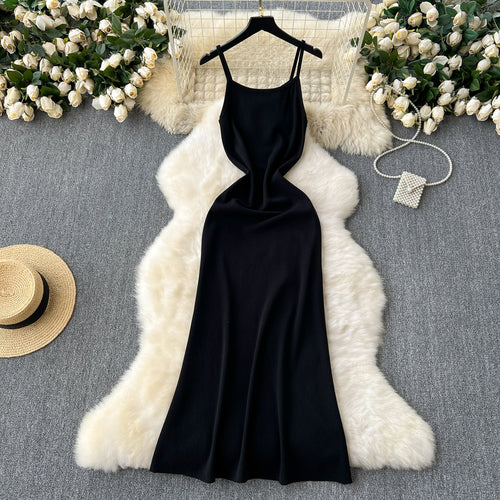 3d Floral Neckline Black Slip Dress