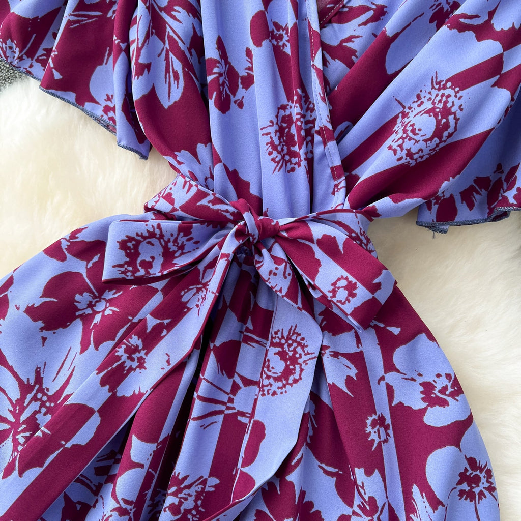 Vintage Ruffled Floral Chiffon Dress