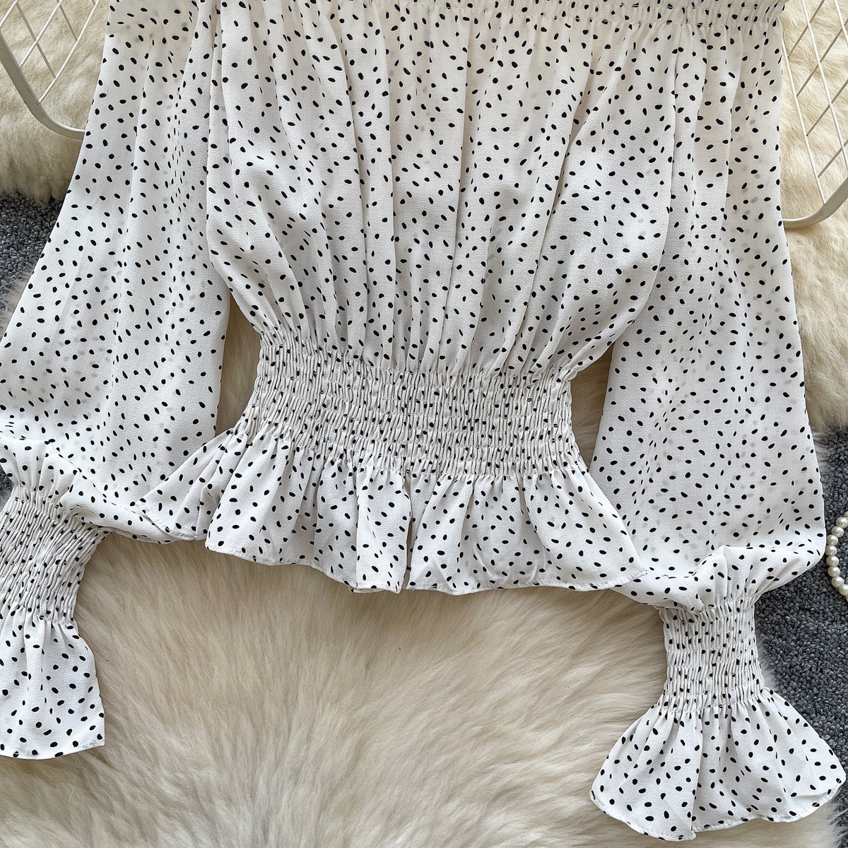 Off-shoulder Polka Dot Elactic Top
