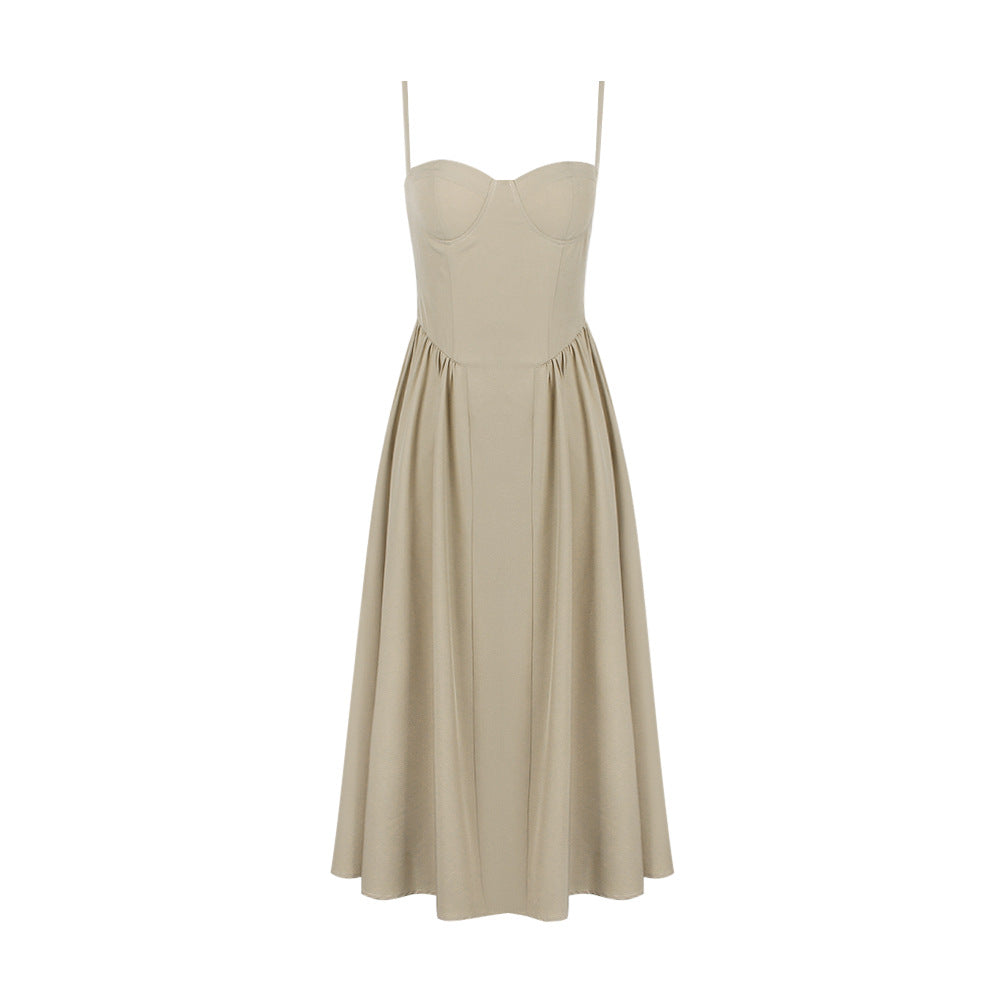 V-neck Solid Color Slip Dress