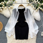 Bodycon Dress&Chiffon Cardigan 2Pcs