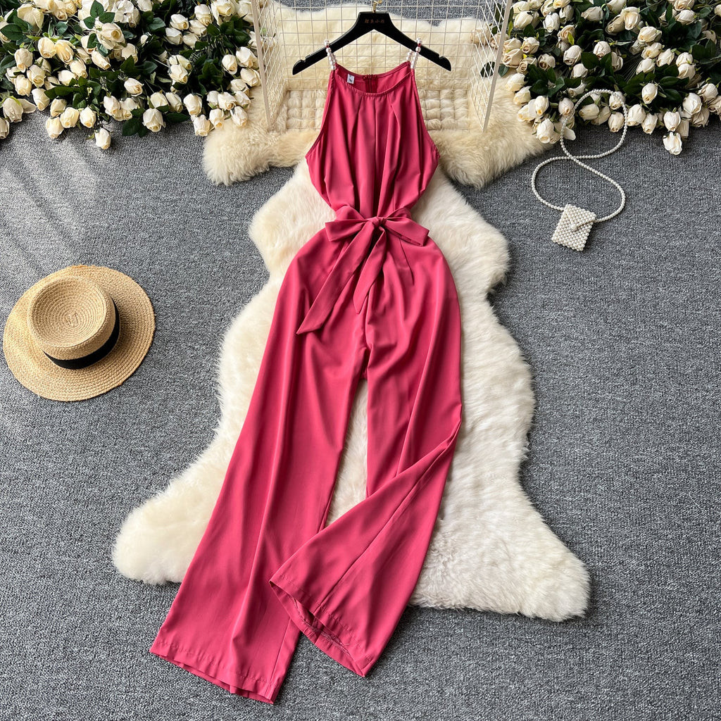 Pearl Strap Pleated Slip Jumpsuit