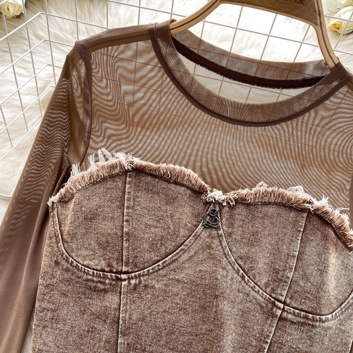Irregular Design Patchwork Denim Top