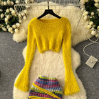 Sweater&Rainbow Striped Skirt 2Pcs