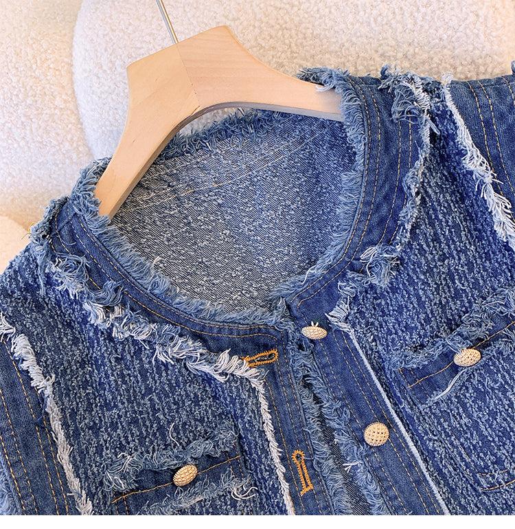Niche Furry Denim Sleeveless Jacket