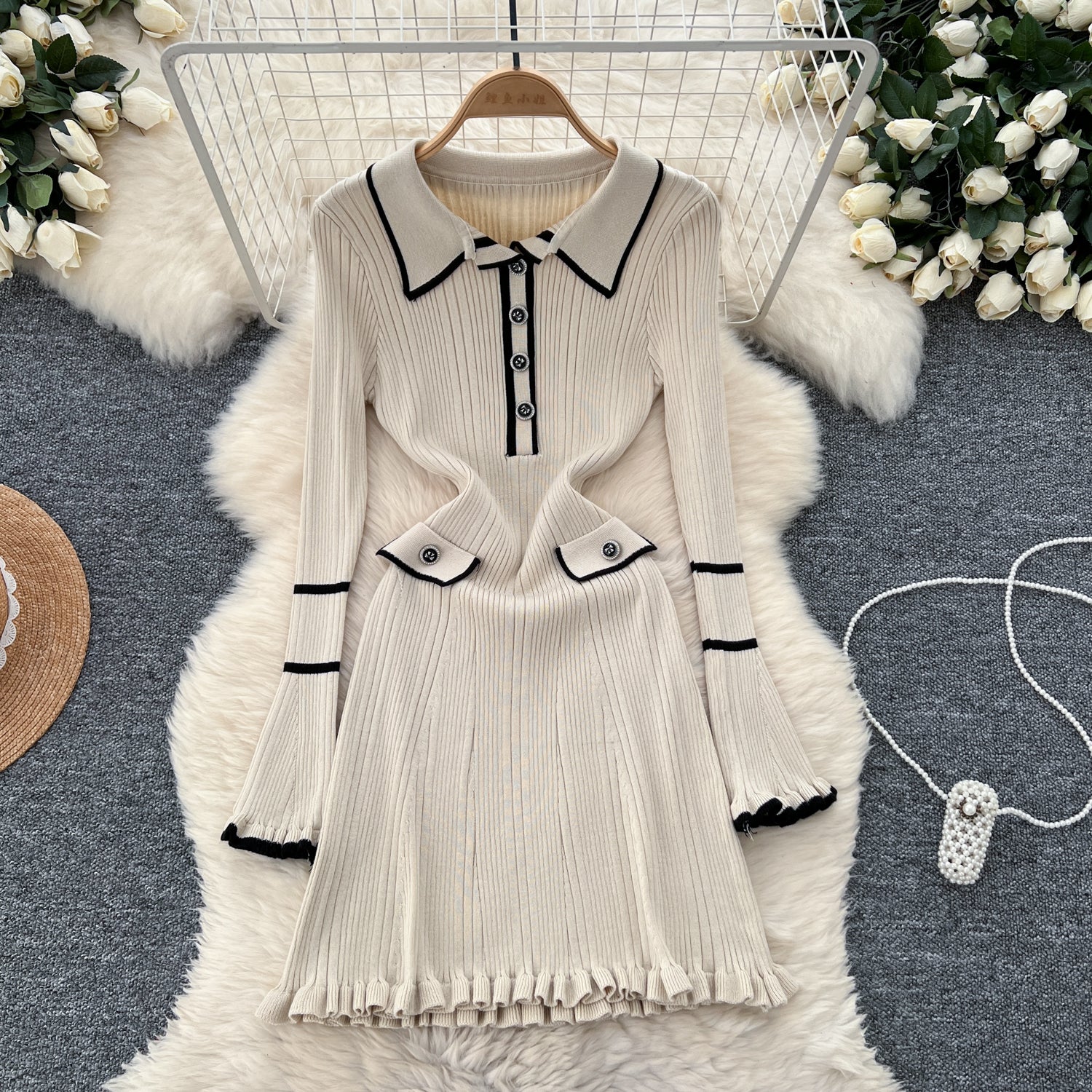 Vintage Polo Collar Knitted Dress