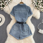 Vintage Lapeled Denim Romper