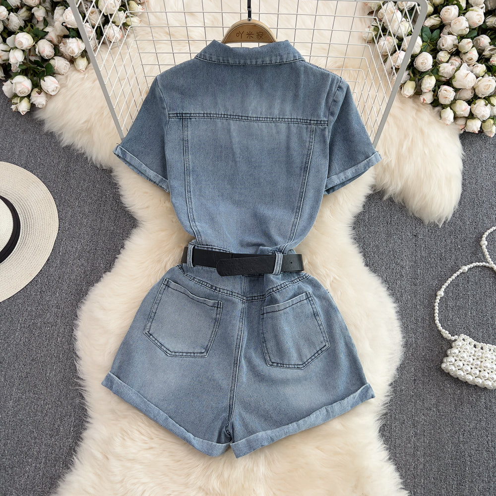 Vintage Lapeled Denim Romper