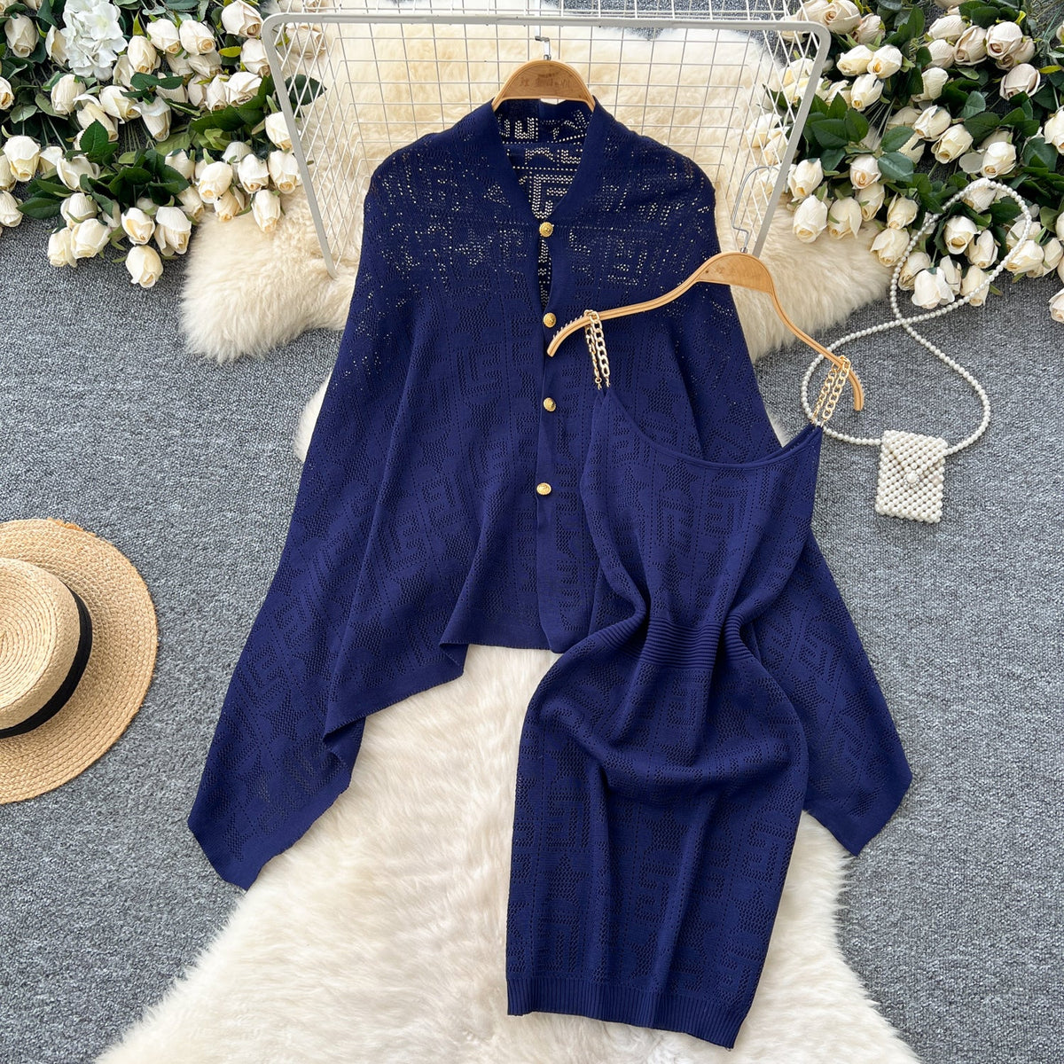 Oversized Shawl&Slip Dress Printed 2Pcs