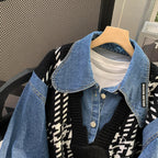Niche Faux Two-pieces Denim Patchwork Knitwear