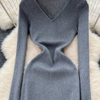 V-neck Stretchy Bodycon Knitted Dress