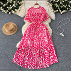 Floral Printed Pleated Chiffon Dress