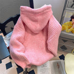 Vintage Thermal Drawstring Hooded Sweater
