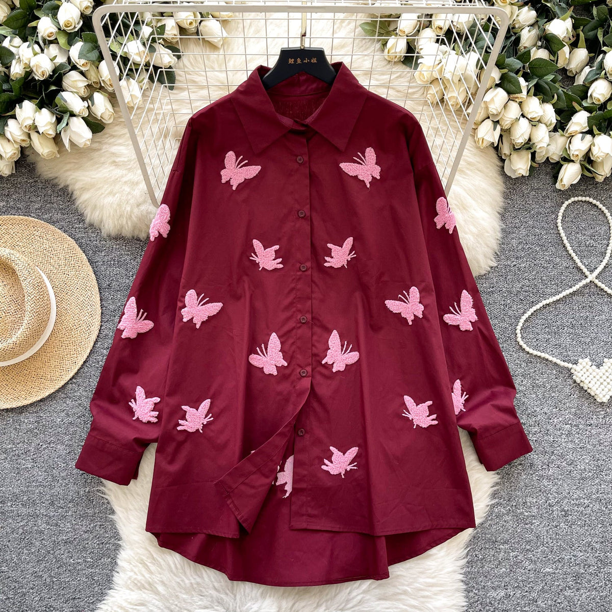 Butterfly Embroidered Loose-fit Shirt