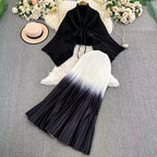 Thickened Cardigan&Gradient Skirt 2Pcs