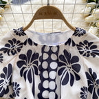 High-end Pattern Printed Lace-up Dress