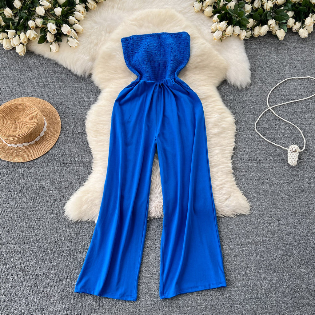 Chic Strapless Solid Color Jumpsuit