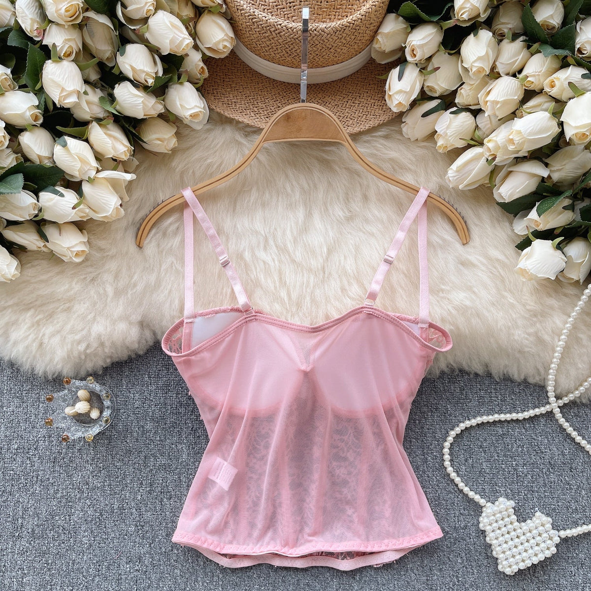 Vintage Lace Embroidered Fishbone Camisole