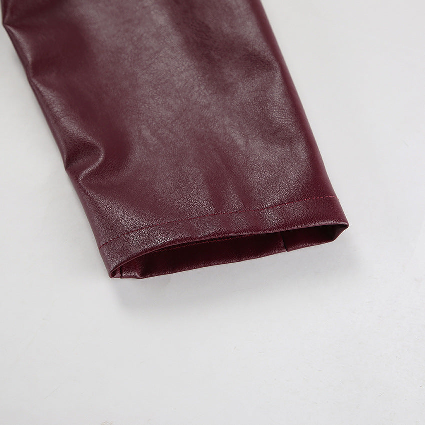 Vintage Matte Wine Red PU Jacket