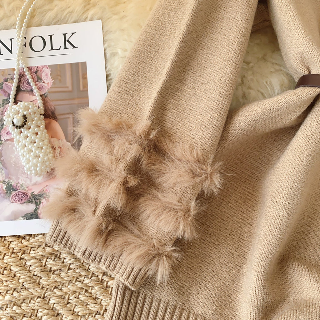 Vintage Furry Cuff Patchwork Sweater