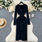 V-neck Single-breasted Cardigan Dress