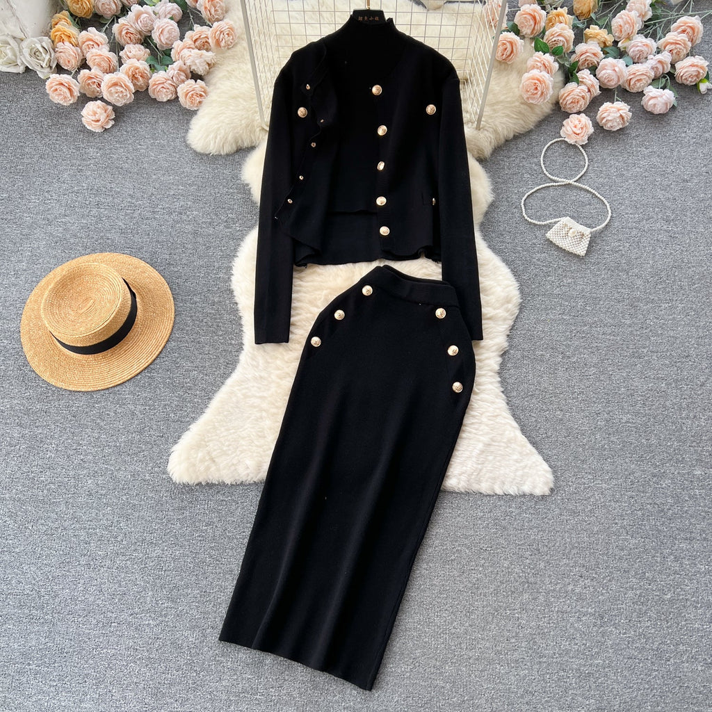 Cardigan&Vest&Hip-wrapping Skirt 3Pcs